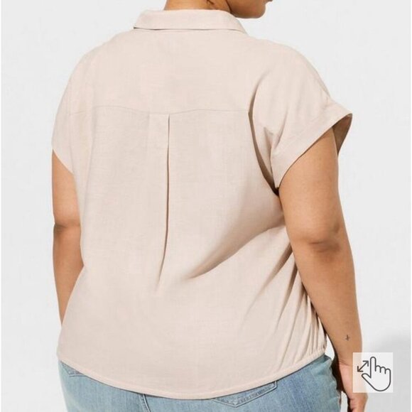 Torrid Size 3xl Linen Blend Button Font Short Sleeve Top Beige - Picture 2 of 7